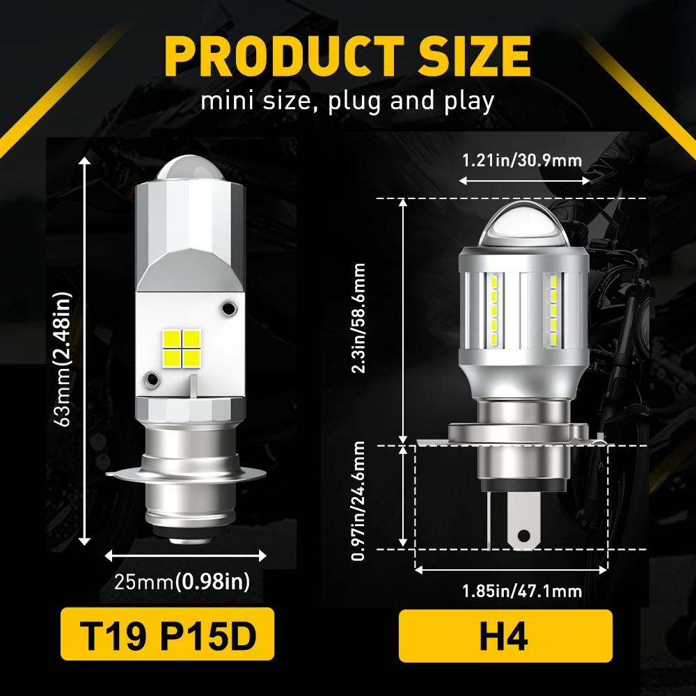 H4 LED Motorcycle Headlight H6 BA20D P15D T19 CSP LED White Yellow Hi Lo Beam Spotlight Motorbike Scooter Running Lamp With Lens - view 6