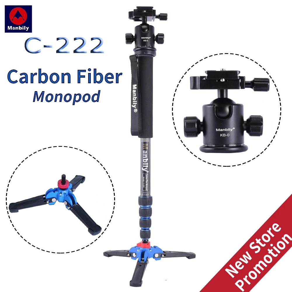 Manbily C-222 Carbon Fiber Monopod-Professional Digital Camera Portable Travel Photography Bracket & Tripod Base & Ball Head