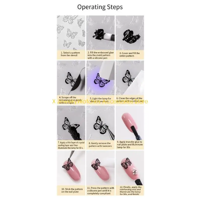 31KD سيليكون مسمار نحت قالب ثلاثية الأبعاد حجم مختلف فراشة النقش مسمار ختم الإستنسل UV هلام البولندية مانيكير القالب #5