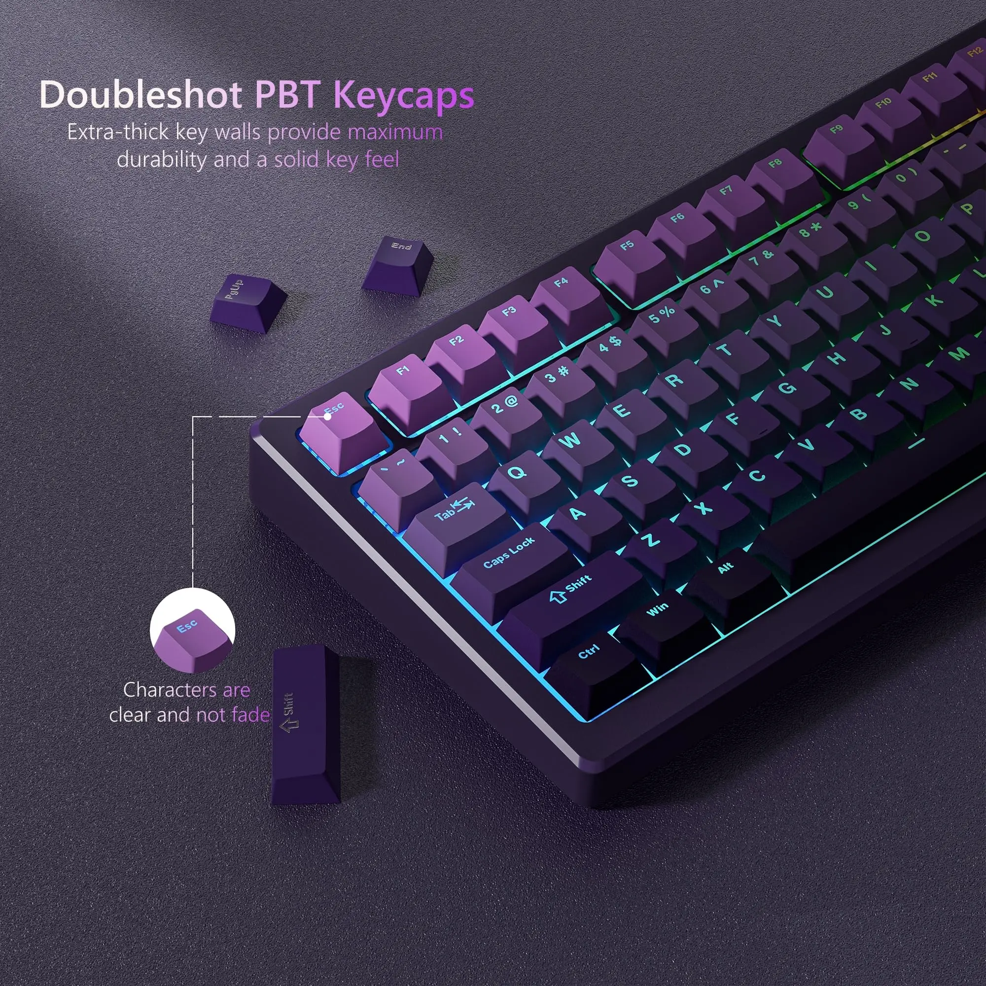 134 Key Custom Lavender Purple Double Shot Keycaps Shine Through PBT Keycaps for Cherry Gateron MX Switches Mechanical Keyboards