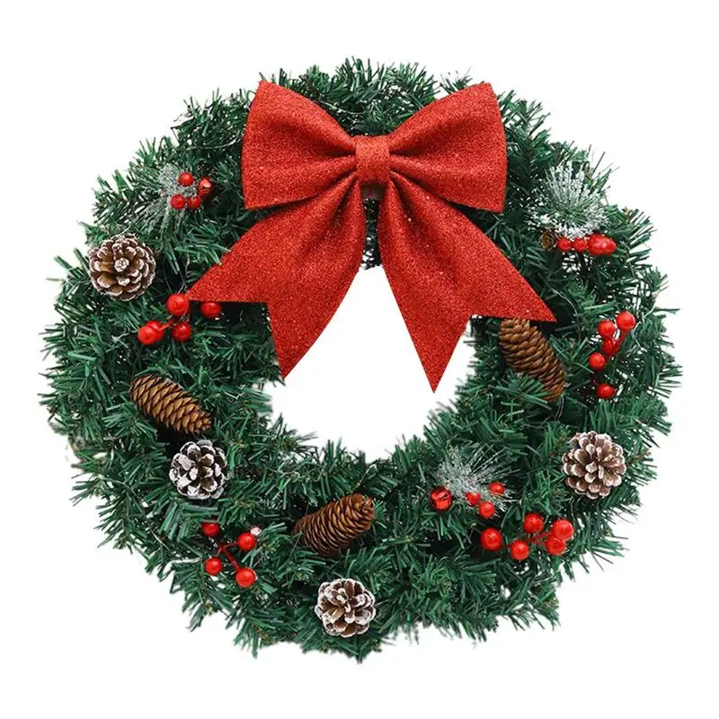 Pine Cone Christmas Wreath Light up Artificial Pine Needle Winter Wreaths with Red Berry Clusters 50Cm/19.7Inch Holiday Accent