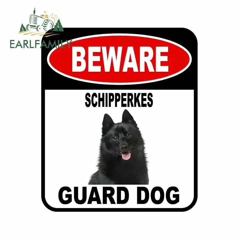 

EARLFAMILY 13см x 11см Наклейка на автомобиль «Осторожно, собака породы шипперкес» для маскировки царапин, виниловая наклейка для стайлинга автомобиля, наклейка с изображением собаки