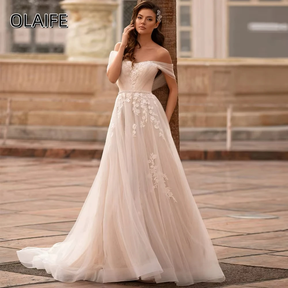 Olaife Best Selling Bridal Dresses Off Shoulder Lace Long Wedding Dress Robe Bride Suitable Request Wedding Brides Party  Wear