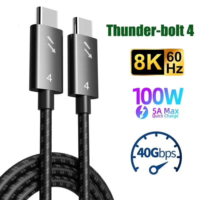 8K Thunder-bolt 4 Cable 40Gbps USB C Cable Type C PD 100W 8K@60HZ Cable Data Transfer USB-C Cable for Macbook USB4 Devices HUB