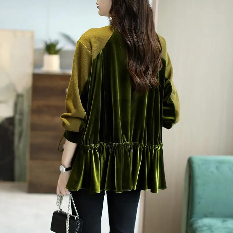 Cotton Spring And Autumn New Korean Version Of The Loose Wild Stitching Hit Color Round Leader Sleeves Sweater Women Tide