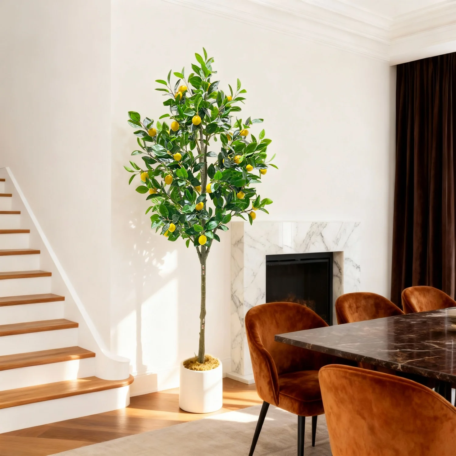 

5ft/6ft Artificial Lemon Trees, Large Artificial Plant Indoor with Pot Faux Potted Lemons Tree Fake Floor Plants for Home Office