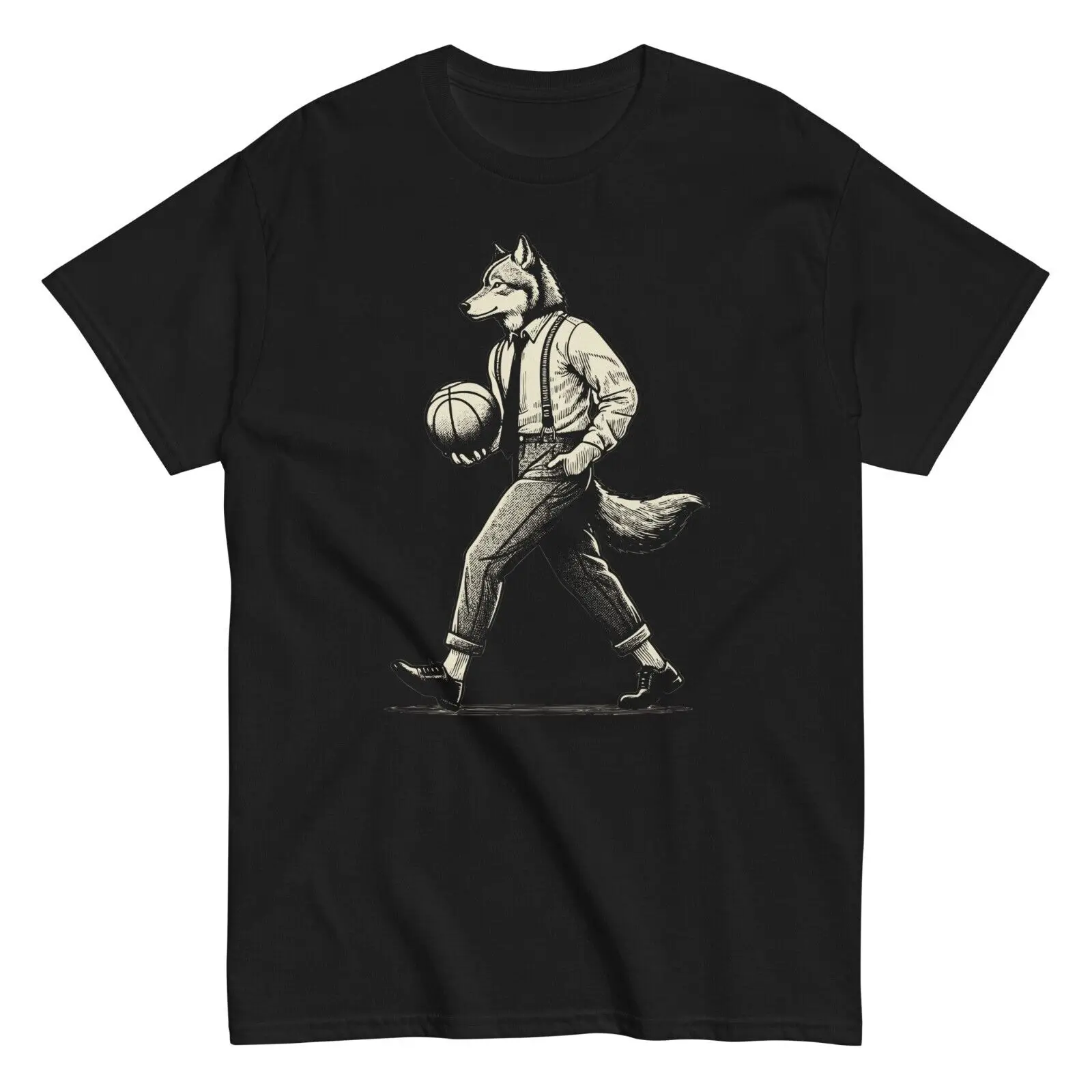 Wolf Basketball Player Vintage Style Men's Cotton T-Shirt Father's Day Gift Idea