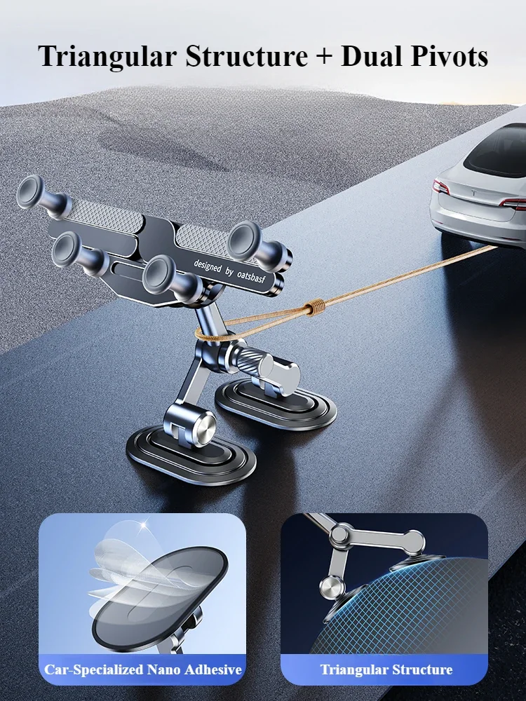 Eary Car Phone Holder Stand Mount For Dashboard Arch Bridge Stable Base Multi-Angle Adjustable Dual-Pivot Gravity Clip Bracket