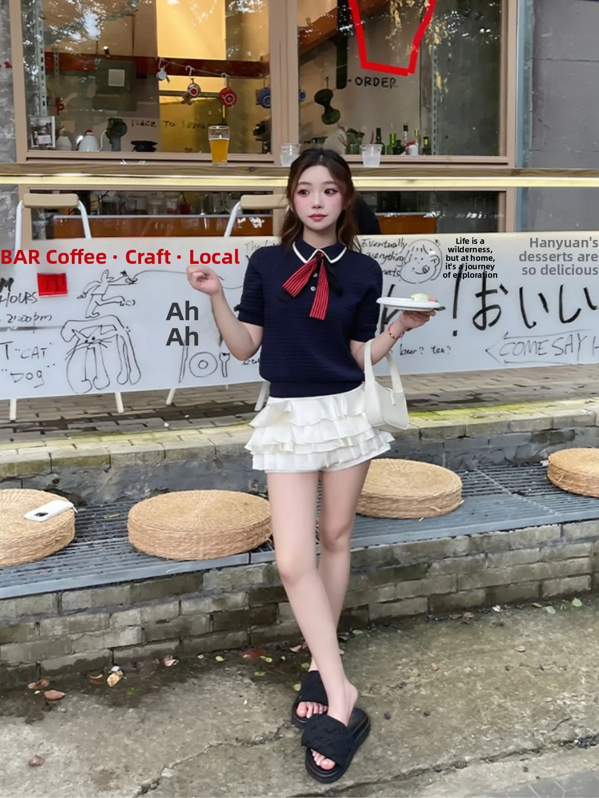 

Naval Collar Knitted Sweater Skirt Set Women's New Summer College Sle Ele Two-Piece Suit ort Sve Collar Regul...