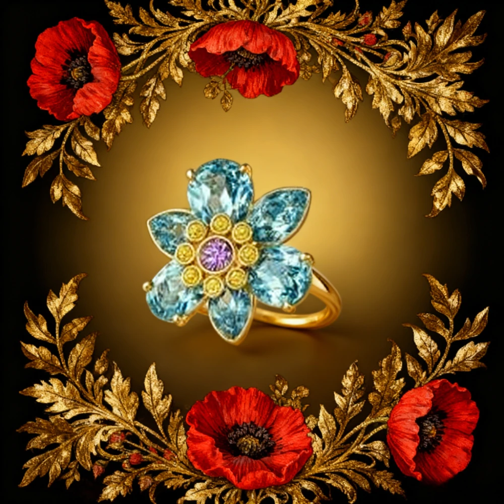 

2025 Trendy Jewelry Fashionable & Luxurious Blue Heart blossoming Flower Ring, Versatile for Party & Workplace, Ideal Bday Gift