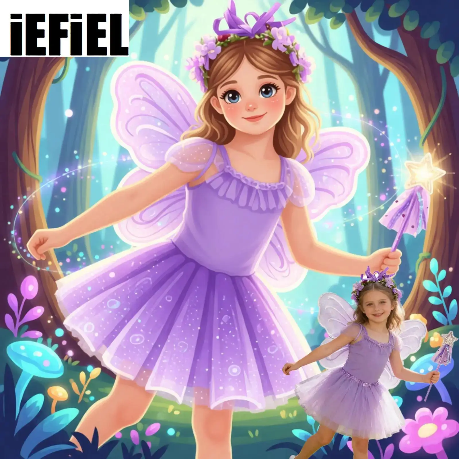 

‌4pc Butterfly Fairy Ballet Costume Set Ballet Tutu Skirt Flower Crown Magic Stickers for Halloween Cosplay‌ Ballerina Dancewear