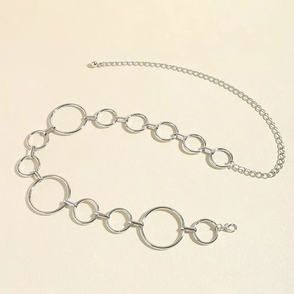 

Luxury Women's Waist Chain Simple Design Large Circle Shape Metal Chain Adjustable Hollow Ring Waist Chain