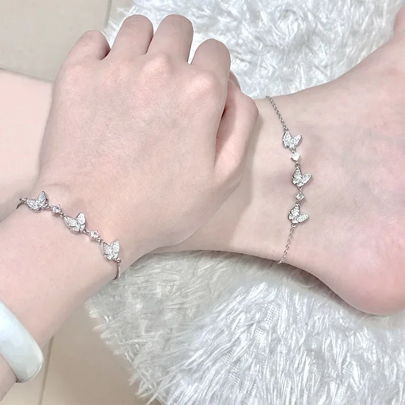 

MDL Moissa!ite Style Summer Simple Fashion Anklet Radiant 3A Zirconium Hanging Loop Single Layer Ankle Jewellery Foot Chain