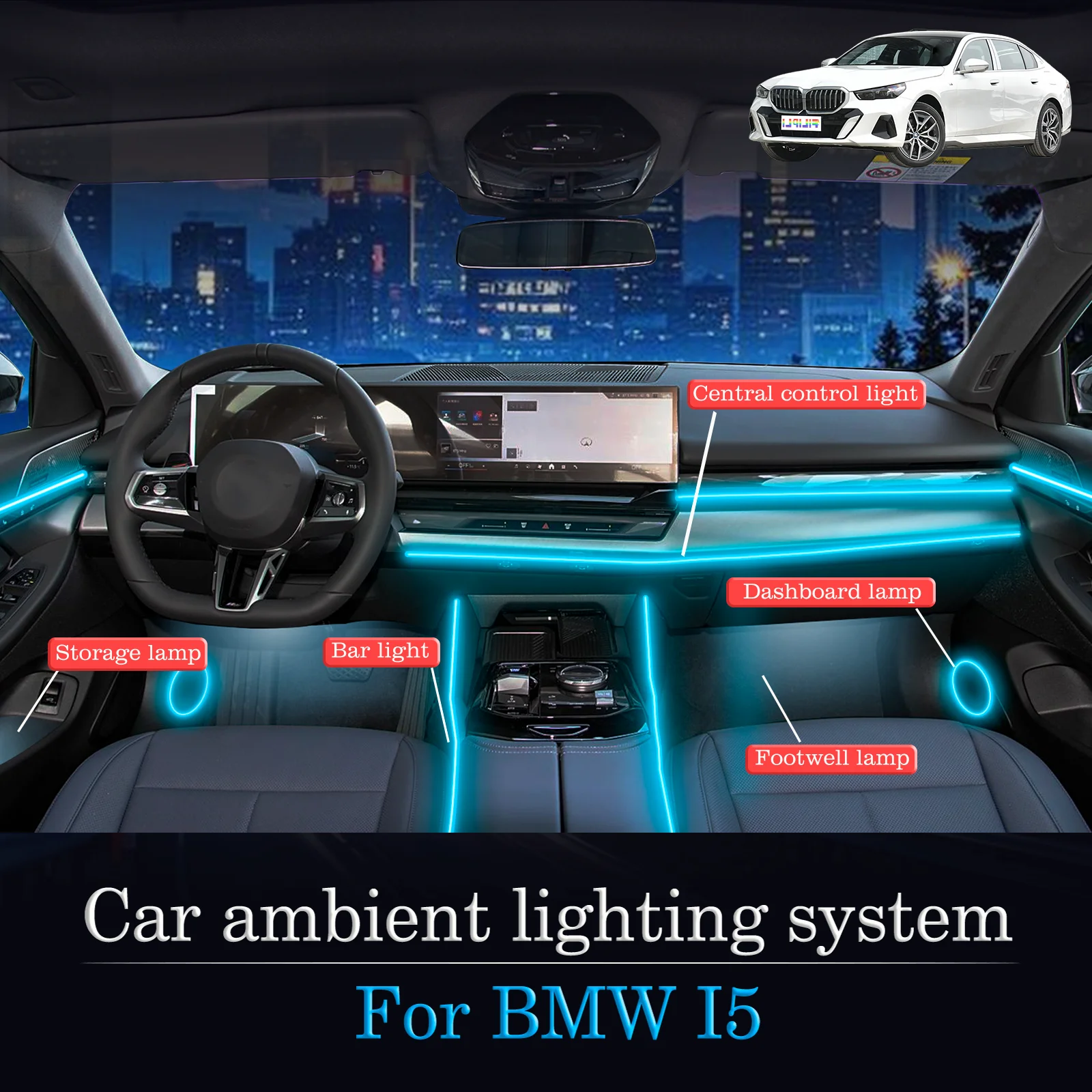 

For BMW I5 Smart Remote Control Car Interior Ambient Light RGB 64 Colors LED Energy Saving Efficient Lamp Kit