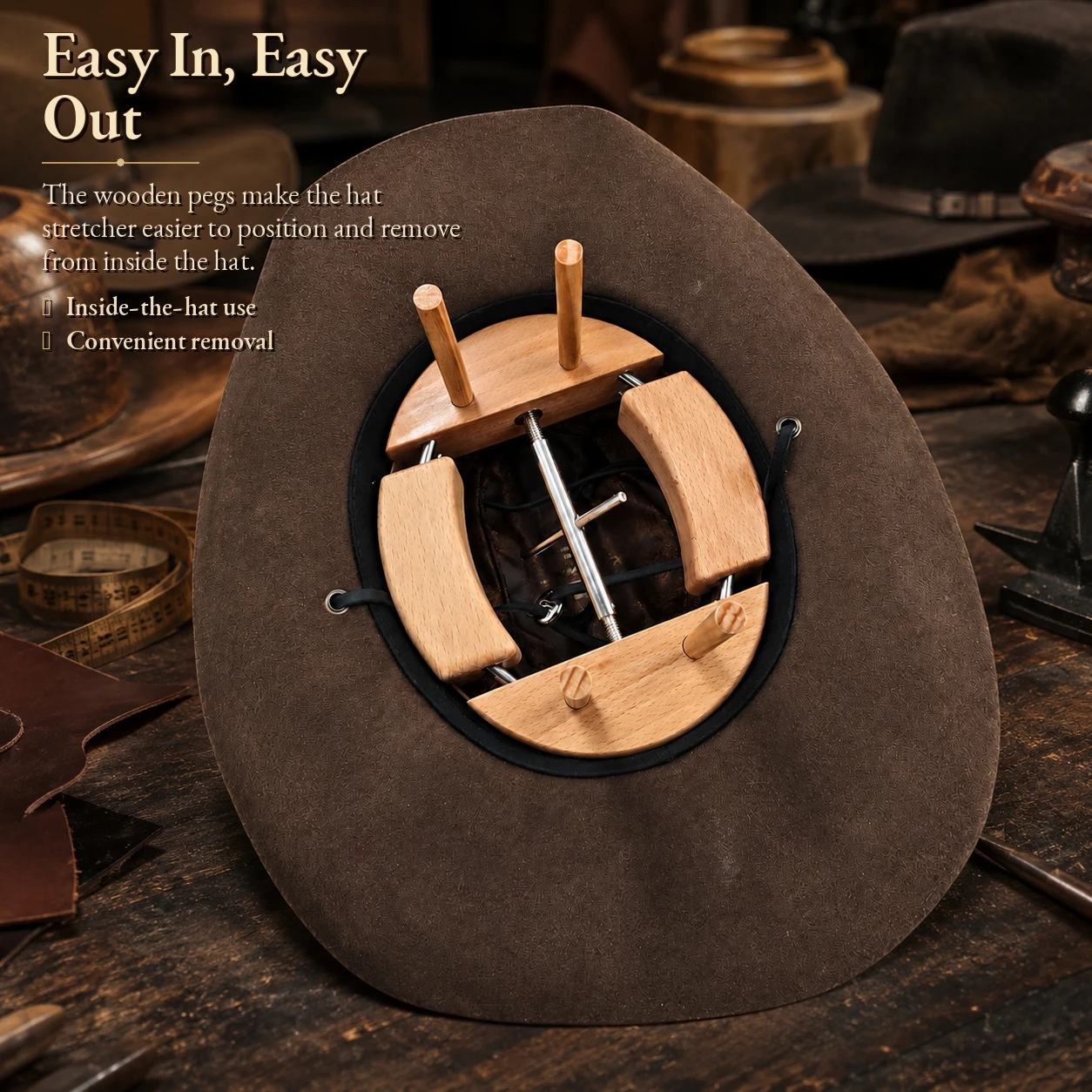 Premium Wooden Hat Stretcher Adjustable 4 Legs Hat Stretcher Stand Tabletop Holder for Hats Lovers Wide Brim Hat Organizer
