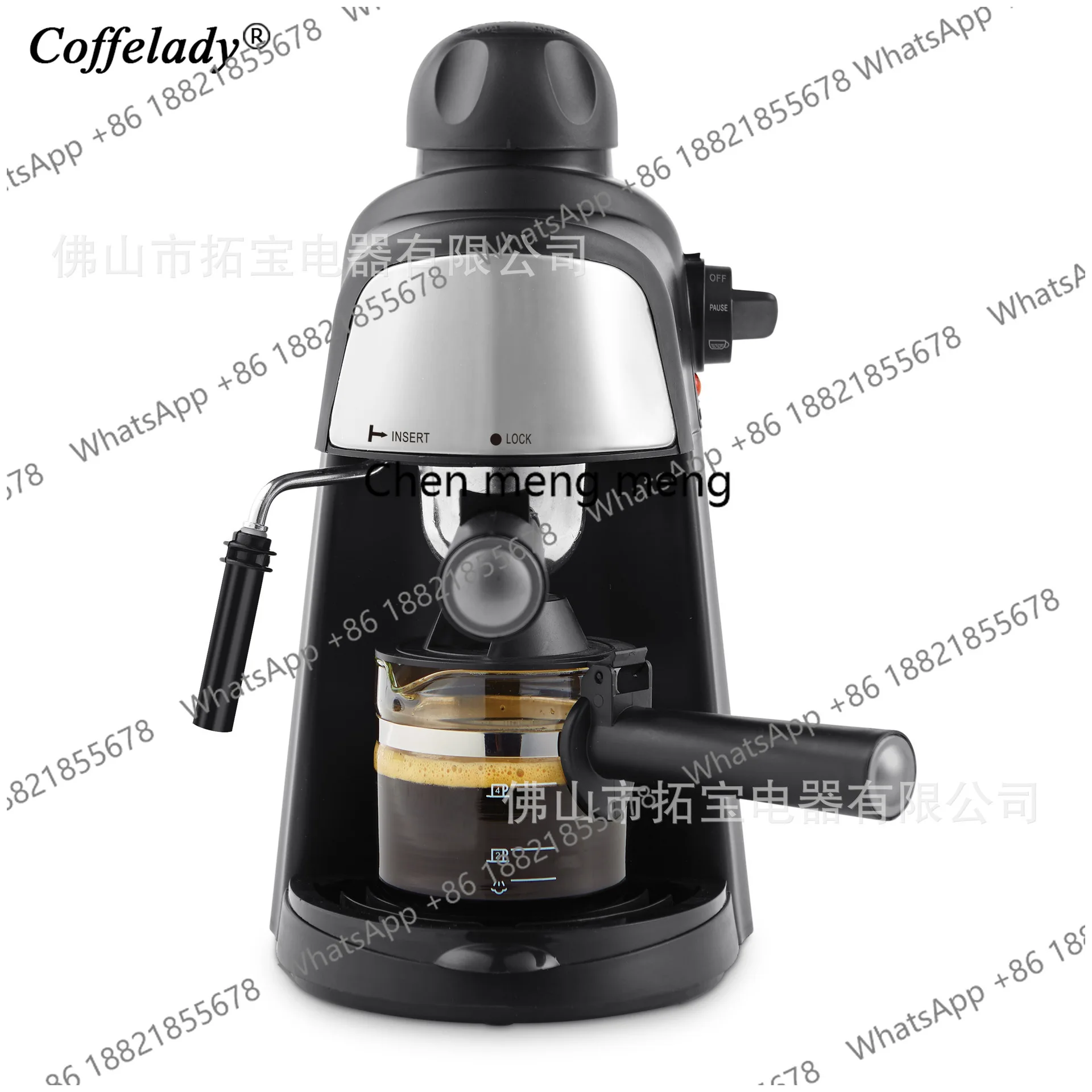 

Coffe espresso machine, knob-operated pump-presso machine with milk froth