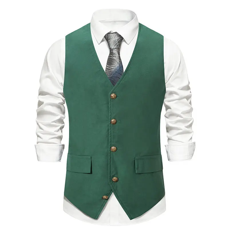 

Autumn and Winter Fashion Suit Vest European Size Solid Color Single-breasted Men's Retro Business Casual Vest