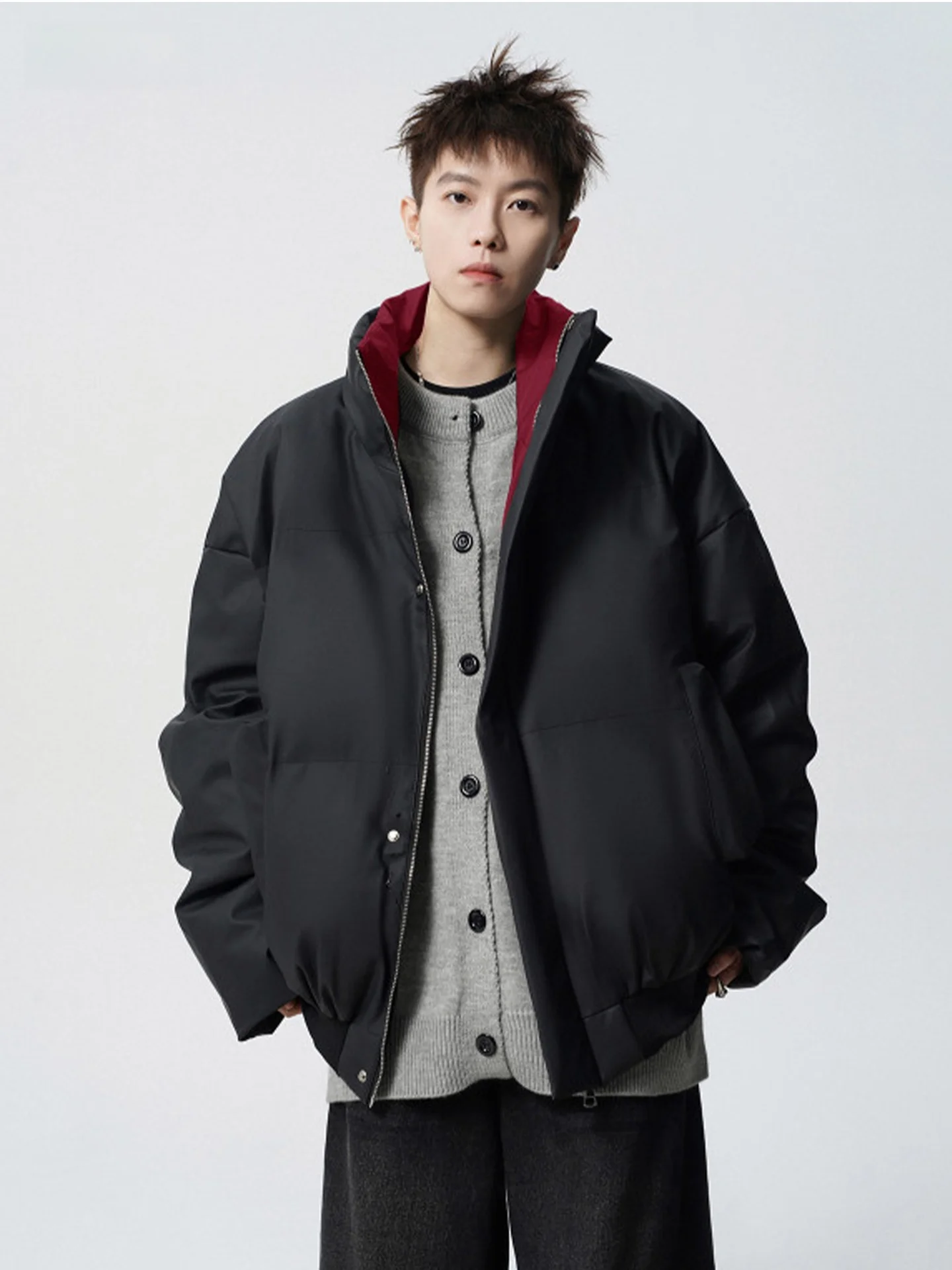 

American Retro Contrast Color Stand Collar Cotton Jaet Men's Thiened ort Sle Winter Coat High Street Trend Brand Cott...