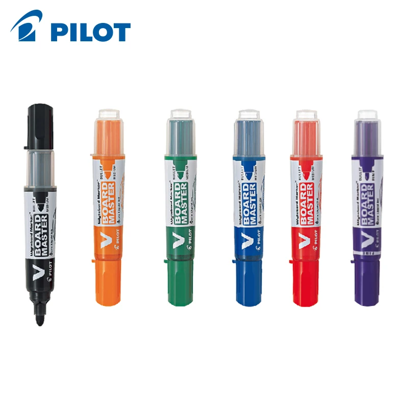 6pcs/lot Pilot V Board Master Large Bullet Round Toe Whiteboard Marker Water-borne erasable large capacity exchangeable ink bag