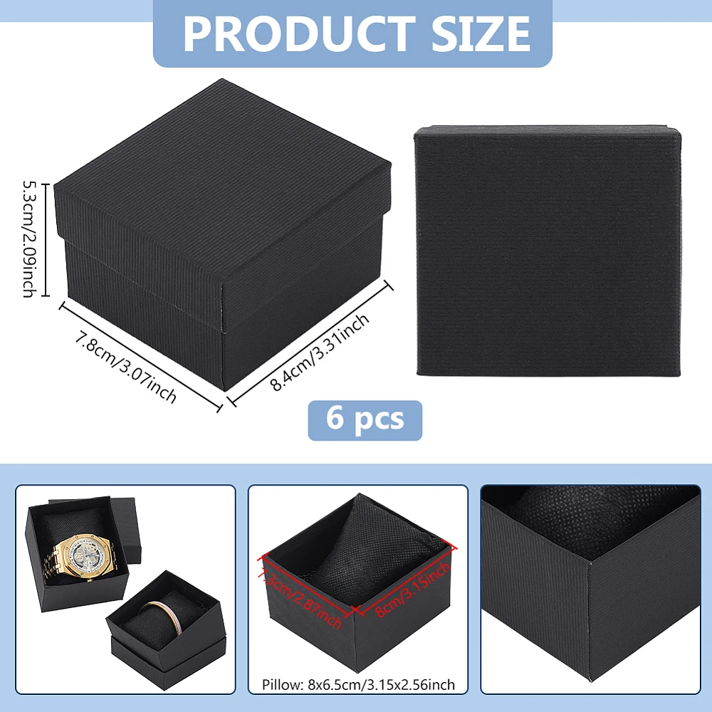 6 Pack Watch Gift Box Bracelet Display Case with Pillow Jewelry Box for Anniversary Birthday Men Women Bangle Watch