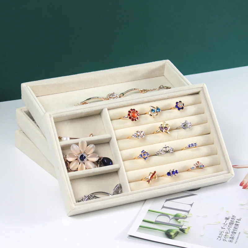 

Flannelette Jewelry Storage Tray/Jewelry Necklace Earrings Ring Dresser Drawer Built-in Divider Jewelry Tray