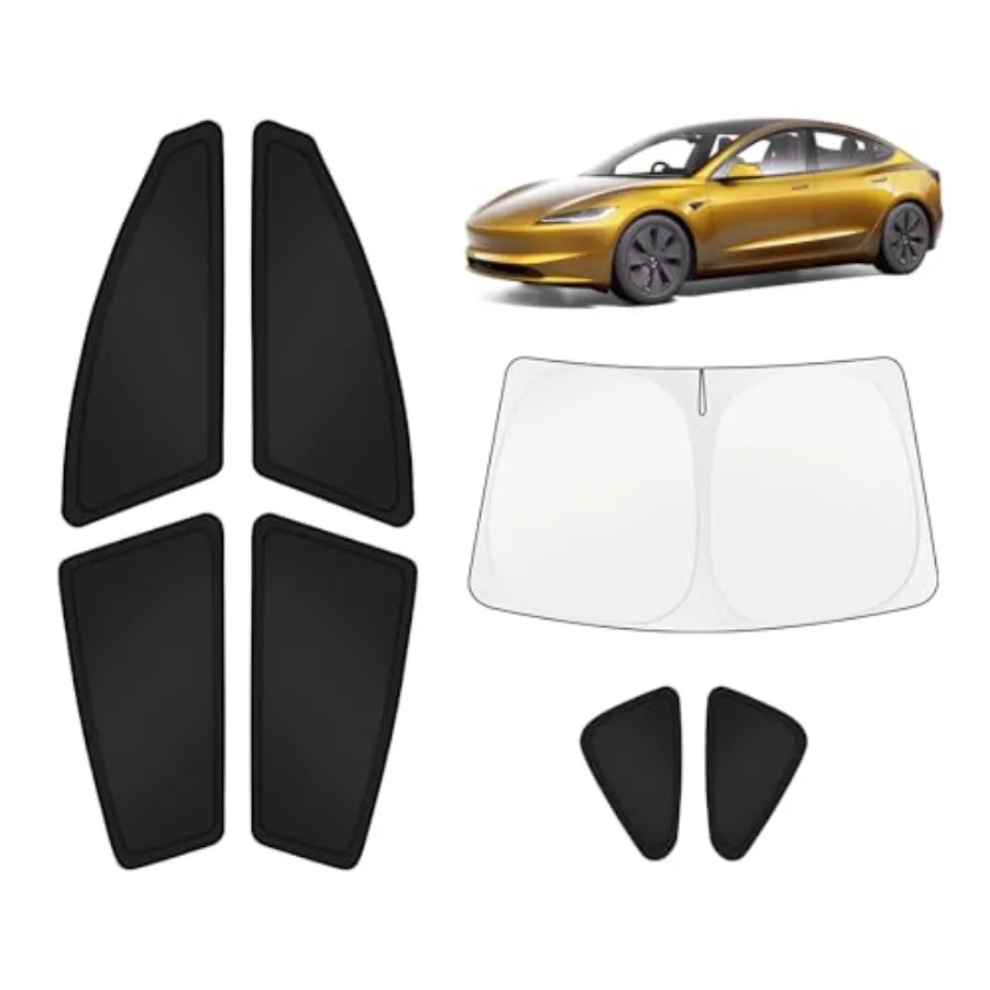 

Tesla Model 3 2018-2025 2026 car window shades polyester fabric black UV-blocking and privacy-enhancing full set for windshield