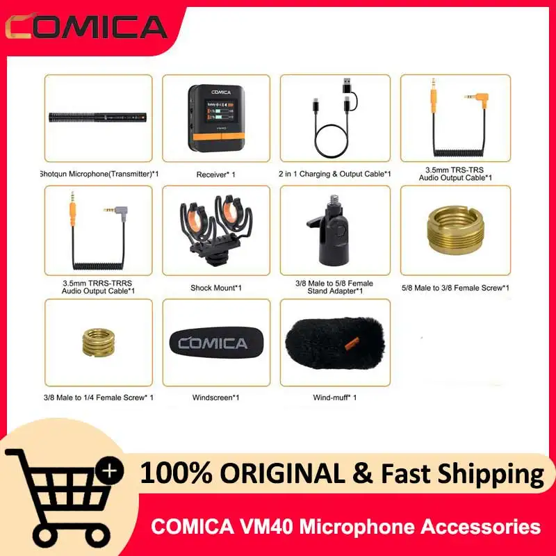 COMICA VM40 Microphone Accessories Receiver Wind Muff Shock Mount 2 in 1 Data Cable For COMICA VM40 Wireless Shotgun Microphone