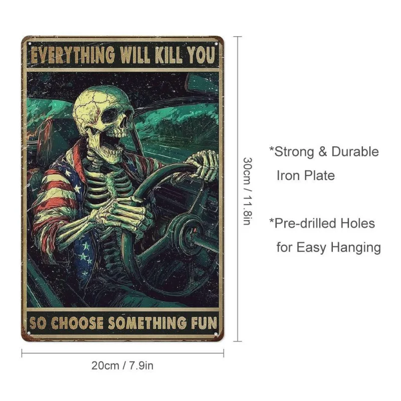 لافتات ولوحات زخرفية مضحكة على شكل جمجمة أمريكية عتيقة من القصدير المعدني - "كل شيء سوف، لذا اختر شيء ممتع" فن جداري #3