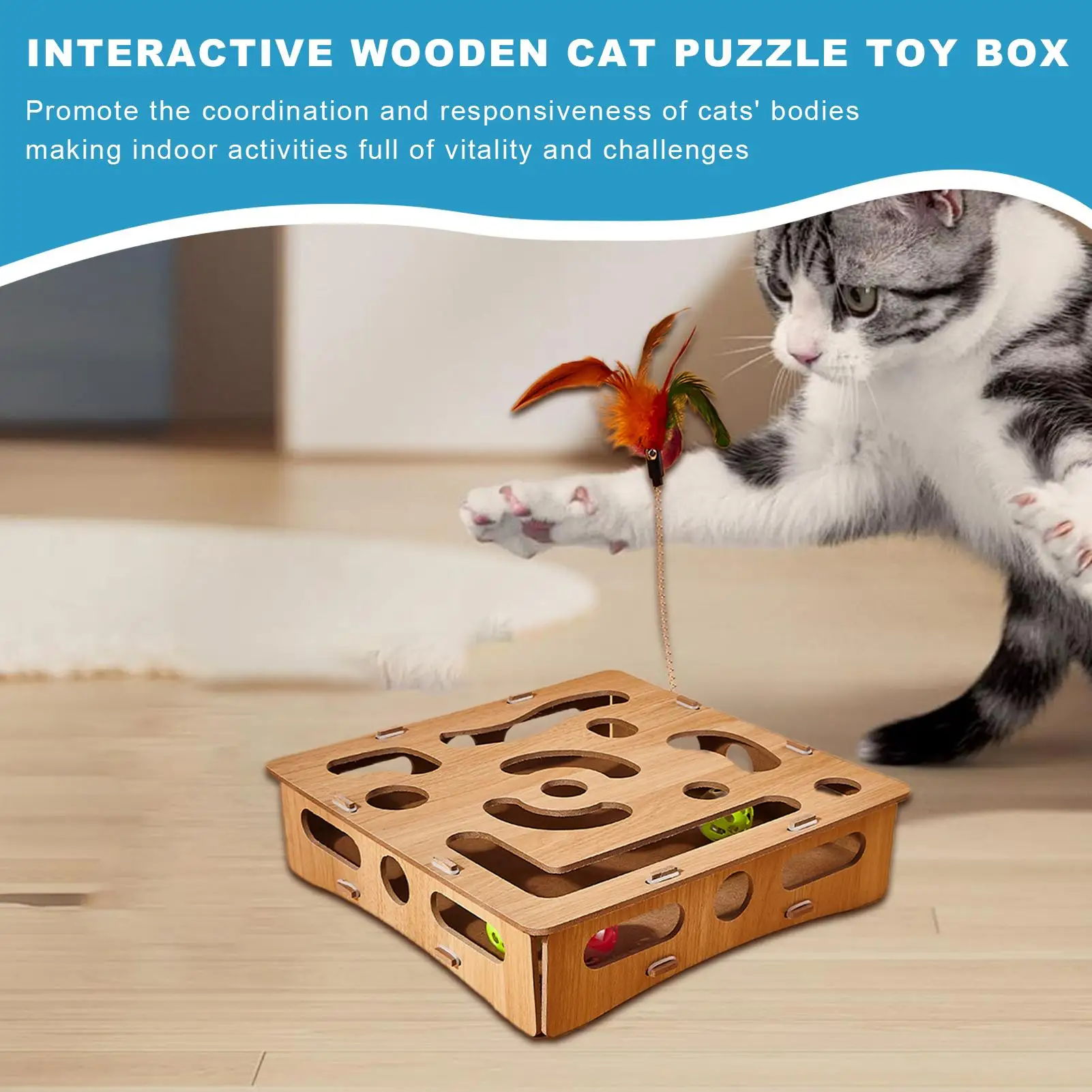 

Cat Toys Interactive Kitten Maze Toys Wooden Interactive Funny Boredom Relieving Maze Box Play Enrichment Supplies For Indoor