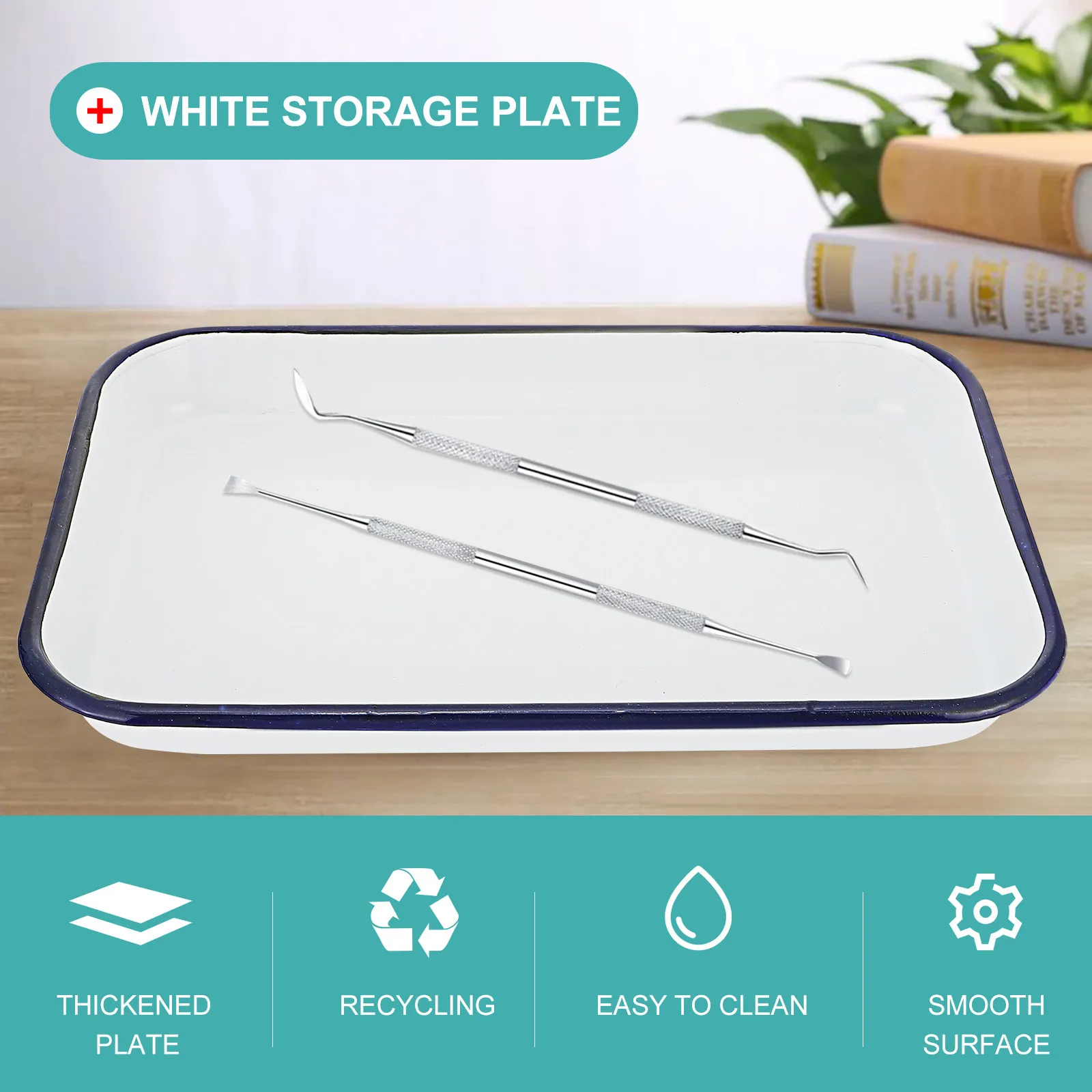 1Pcs White Enamel Sterilized Tray Laboratory Storage Plate Tough Scratch Resistant Smooth Surface for Clinic School
