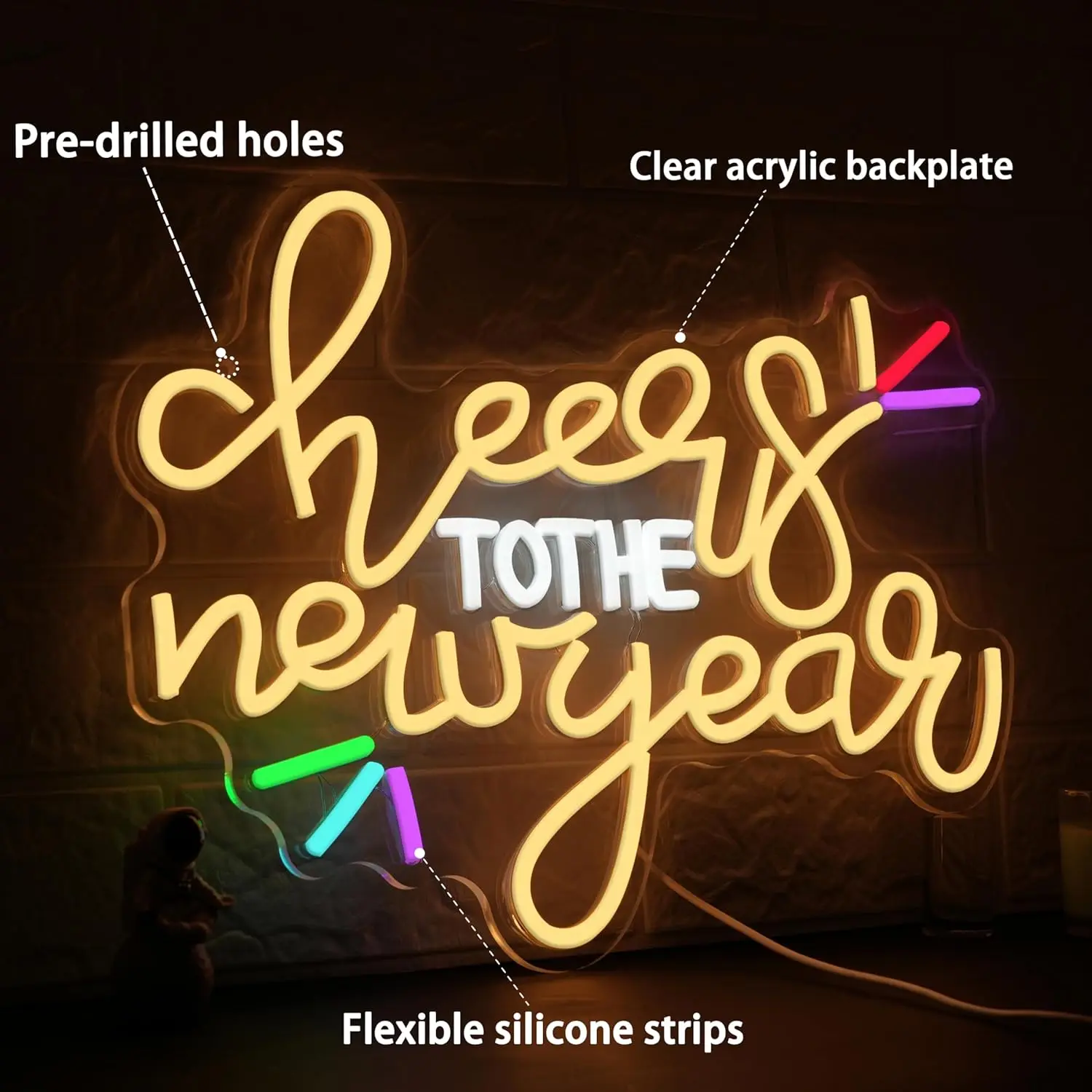 يهتف السنة الجديدة النيون USB عكس الضوء سنة جديدة سعيدة LED ضوء النيون لشريط نادي الحفلات مكتب مطعم ديكور المنزل هدية
