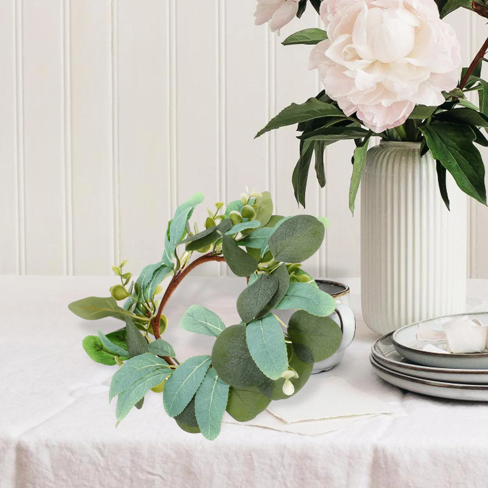 

1pcs Artificial Wreath Spring Floral Garland Table Door Holiday Rings Pillar Candles Realistic Elegant