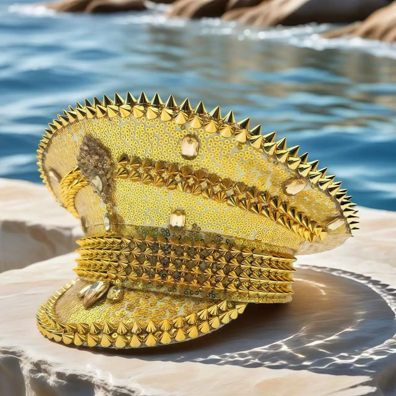 

HongLuan Vintage Golden Steampunk Captain Hat Rhinestone for Burning Man Festival Woman - Military Assessories ＆ Caps for Man