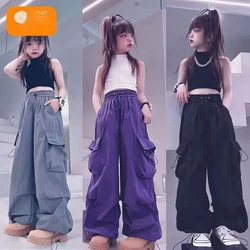 Girls Dance Pants Kids Hip Hop Joggers Pant Straight Trousers High Waist Vintage Casual Teenage Streetwear Baggy Pant 5-14 Years