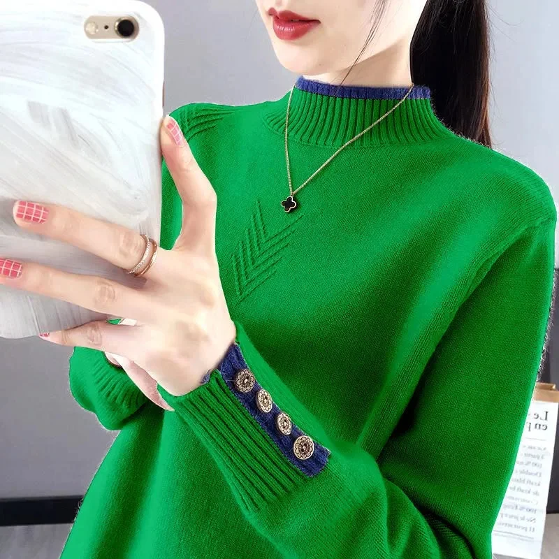 

Women Cashmere Sweater Slim Soft Knitted Jumpers Mockneck Pullovers Solid T-Shirts Semi-Turtleneck Sweaters Women Winter