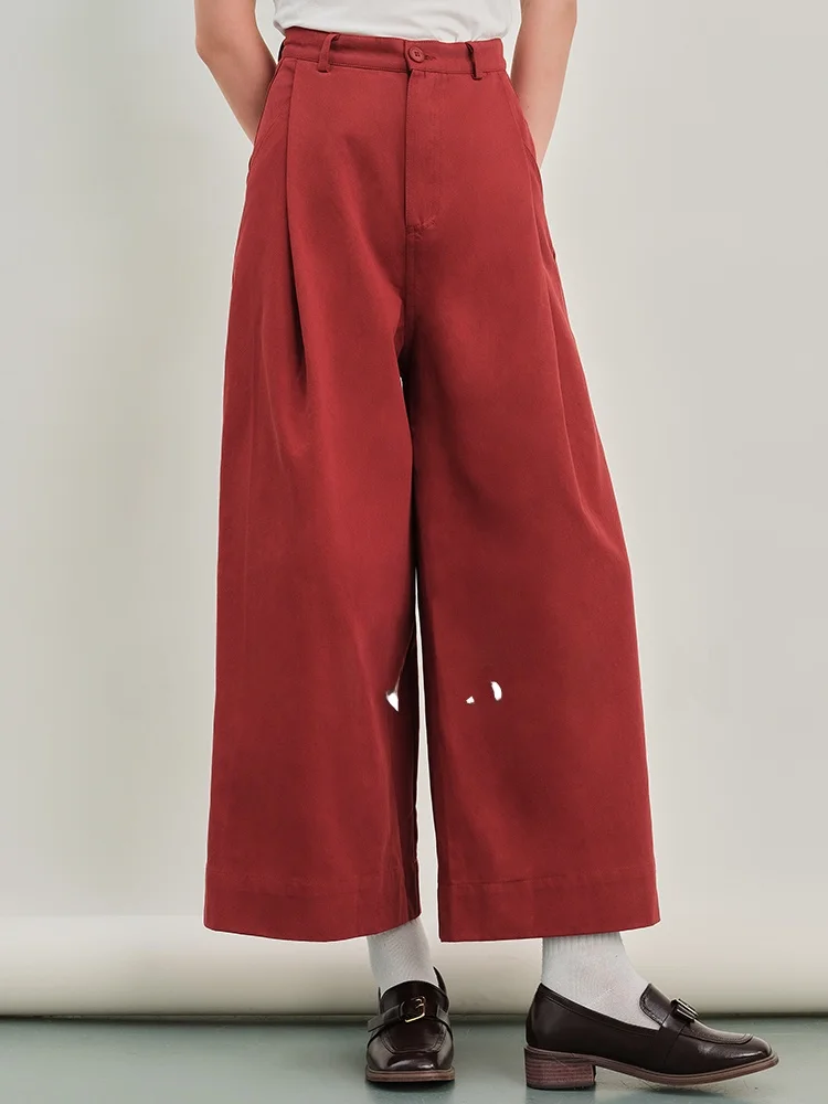 

Gansen High Waist Wide Leg Pants Asymmetrical k Red Loose Cotton Casual Trousers for Women Comfortable Long Pants