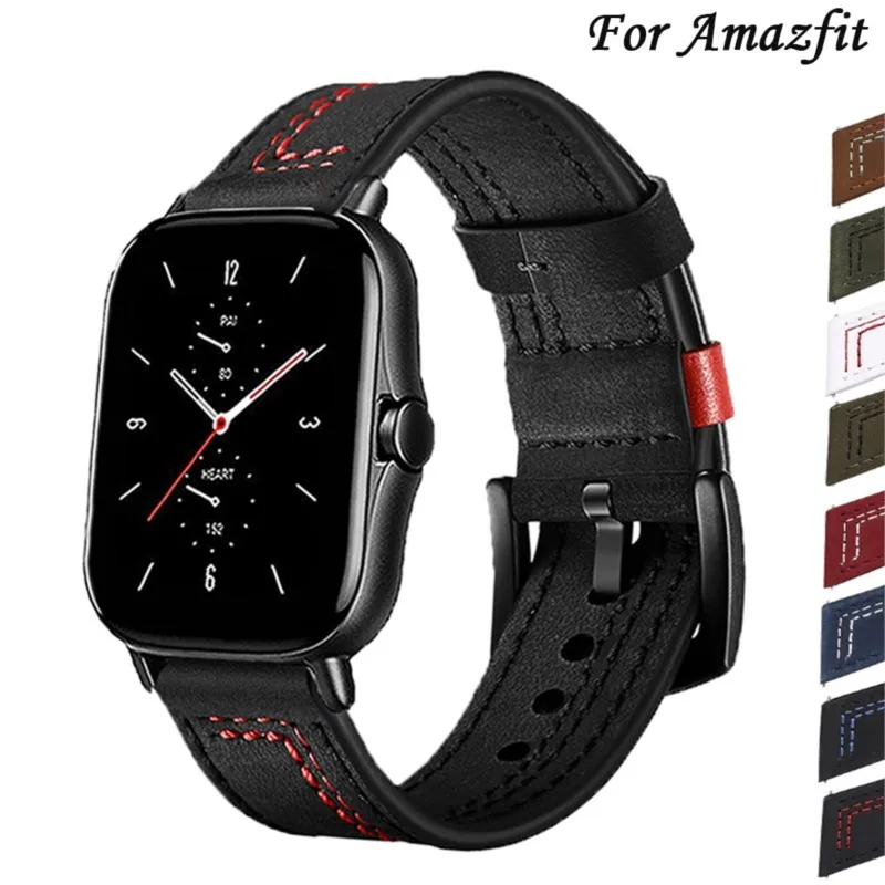 20mm 22mm leather band For Amazfit/Huawei/GTR/GTS/stratos/4-2-2e-3-Pro/GTS2 Mini/GTR2/42/47mm Bracelet bip-U-S-3-pro watch strap