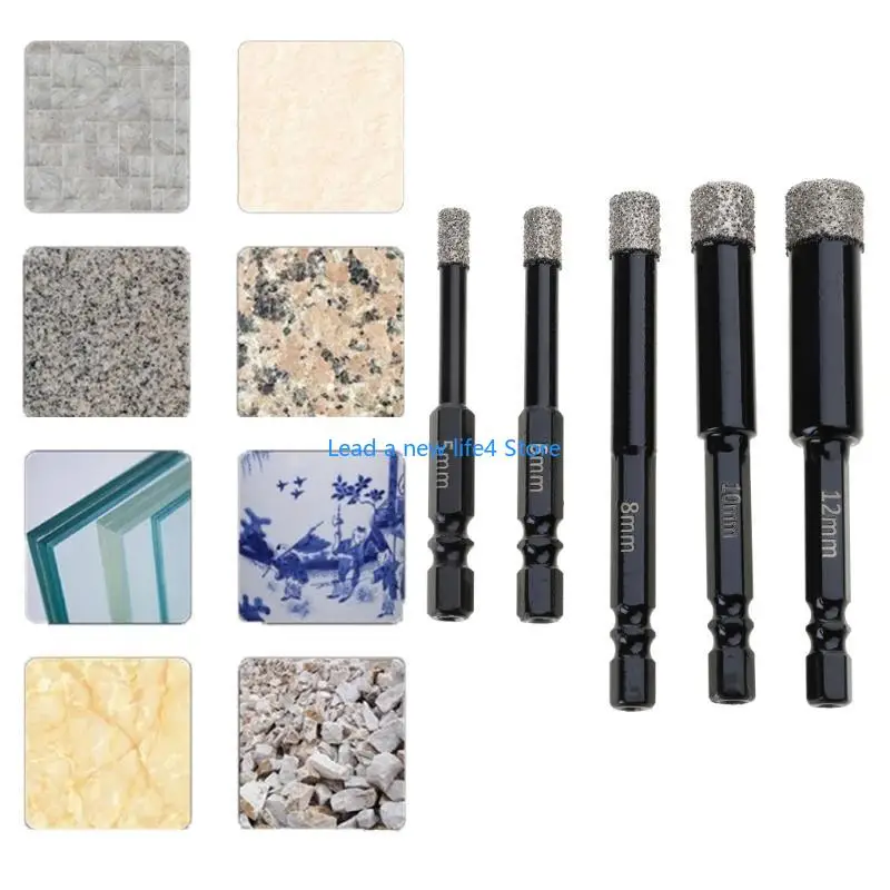 Y55E Heavy Duty Shank Diamond Coated Drill Bits for Hard Materials (Set of 5) for Construction and Renovation