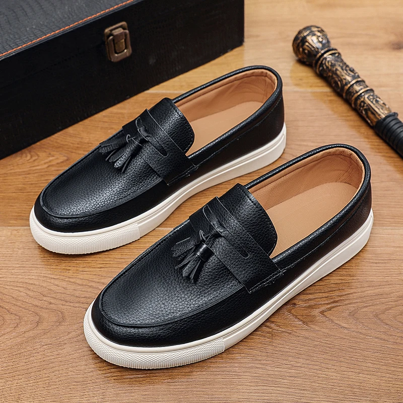 Men's Casual Loafer Shoes for Spring and Autumn, Leather Slip-on Moccasins for Office, Comfortable One-Pull Party Fashion Sneake