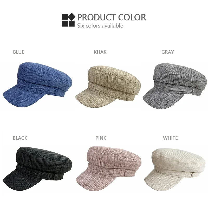 Fashion Solid Visor Military Hat spring and Autumn Linen Breathable Beret Cap For Women Retro England Style Flat Cap