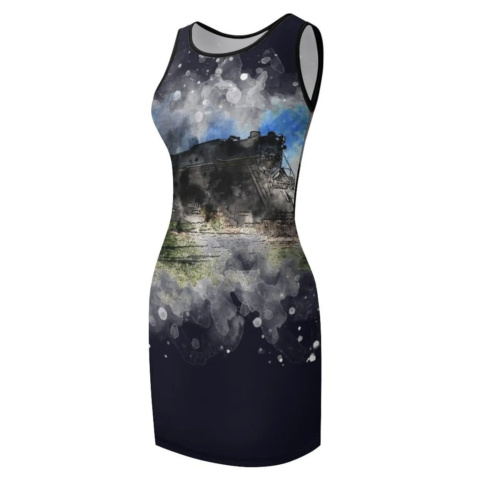 فستان صيفي رقمي بألوان مائية بدون أكمام فساتين حفلات نسائية موضة فستان صيفي نسائي فساتين حفلات نسائية #4