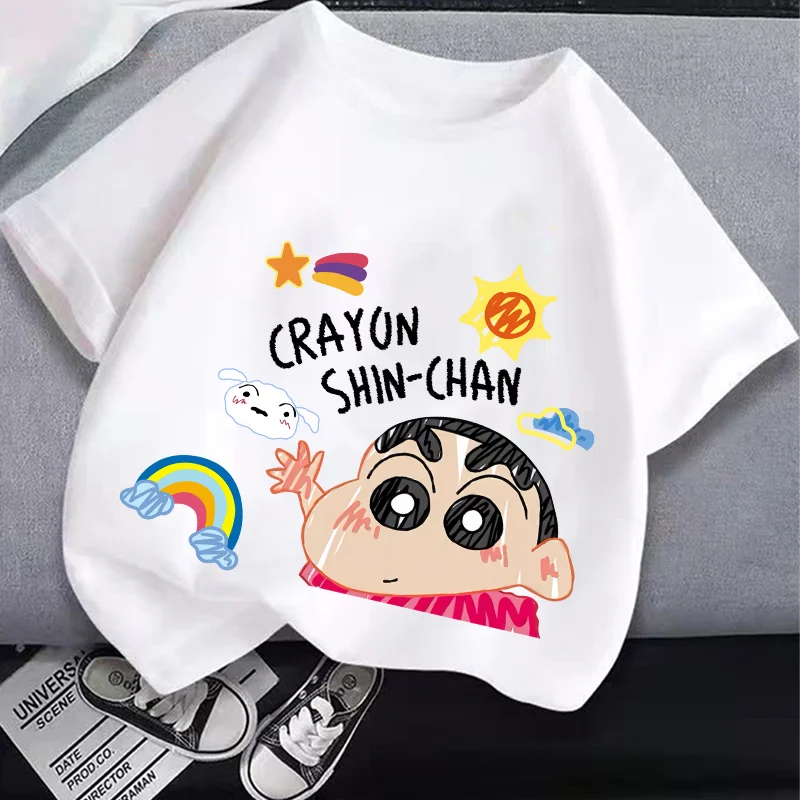 Crayon Shin-chan Dad Mom T-Shirt Kids Tops Adult Boy Woman Summer Parent-child Clothing Tee Family Matching Clothes Anime Gift