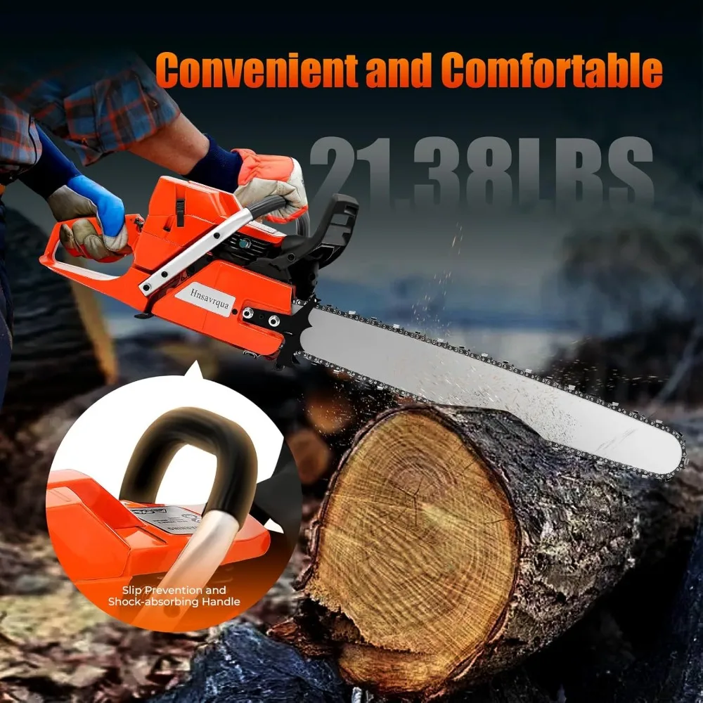 

71cc 2-Cycle Powered Chainsaw, 28" Guide Bar, Professional Wood & Tree Cutting Tool with Anti-Vibration Handle, Easy Start,