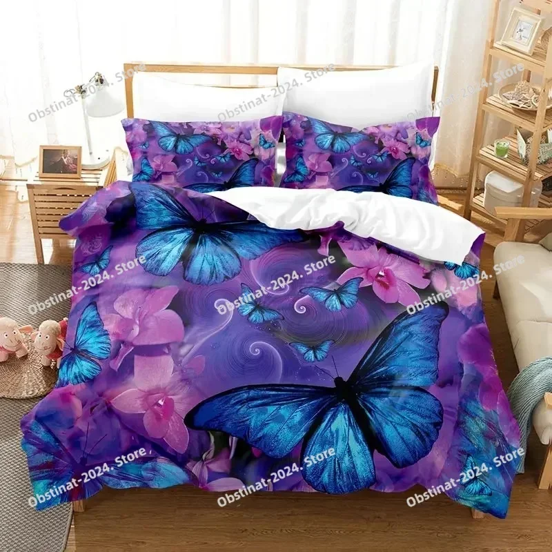 

2025 Purple Bedding Set Violets Dog Duvet Cover Quilt Cover Comforter Cover Lavender Butterfly Double For King Queen Twin Single