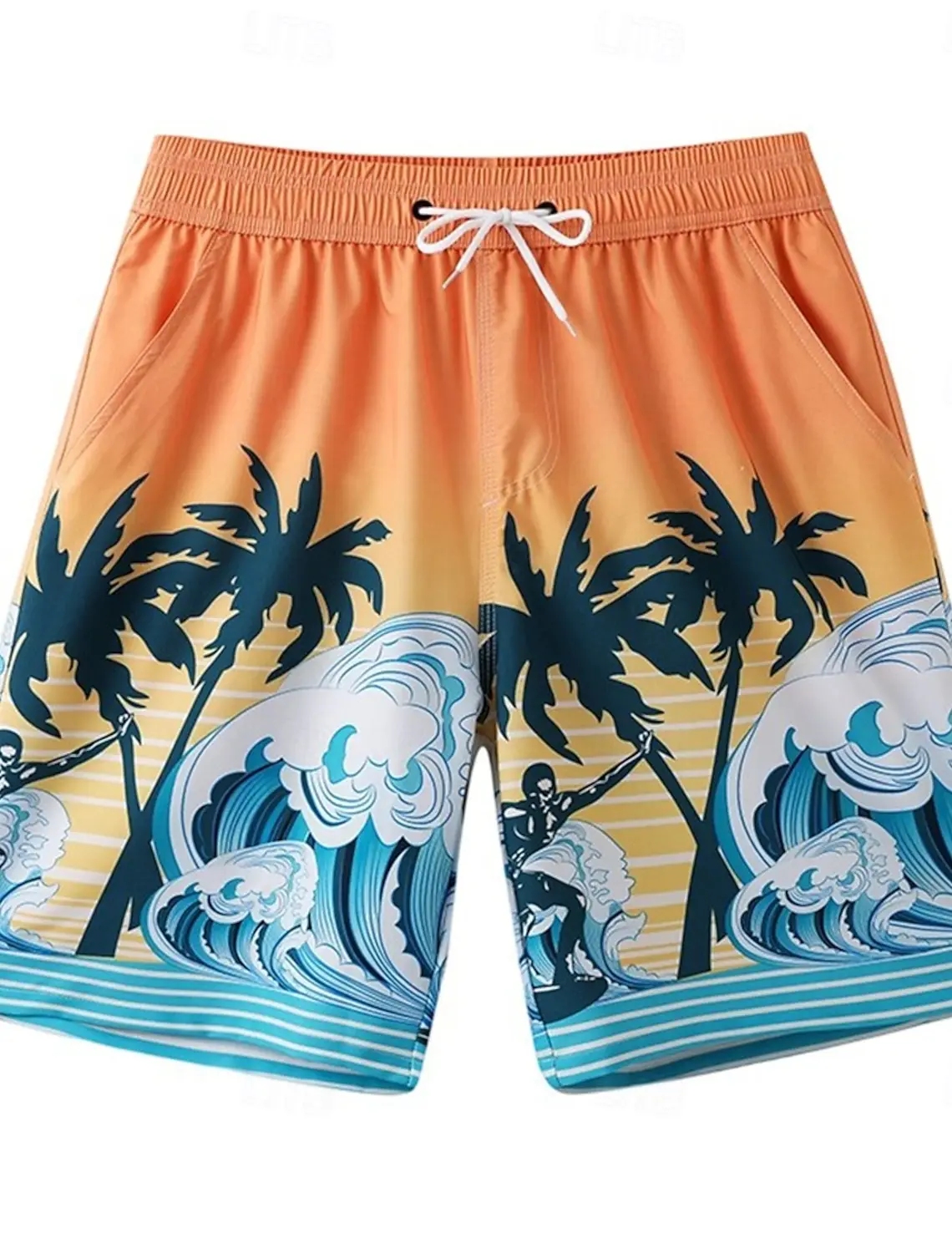 

Men's Spring Summer Surfer Palm Tree Print Drawstring Shorts, Casual Beach Vacation Printed Loose Fit Bottoms