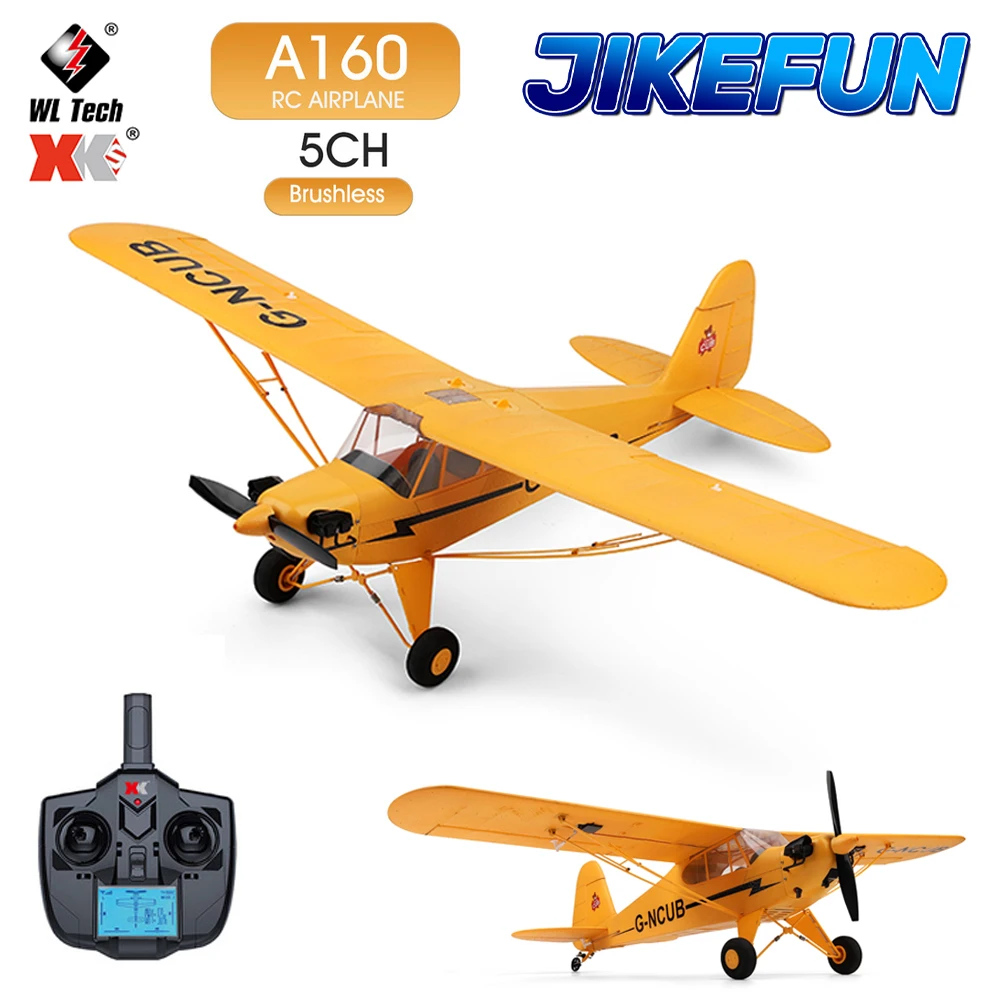 Wltoys XK A160 RC Flugzeug J3 Segelflugzeug 5CH 2.4G Ferngesteuertes Flugzeug 650mm Spannweite 3D6G Bürstenloser Motor Flugzeugspielzeug