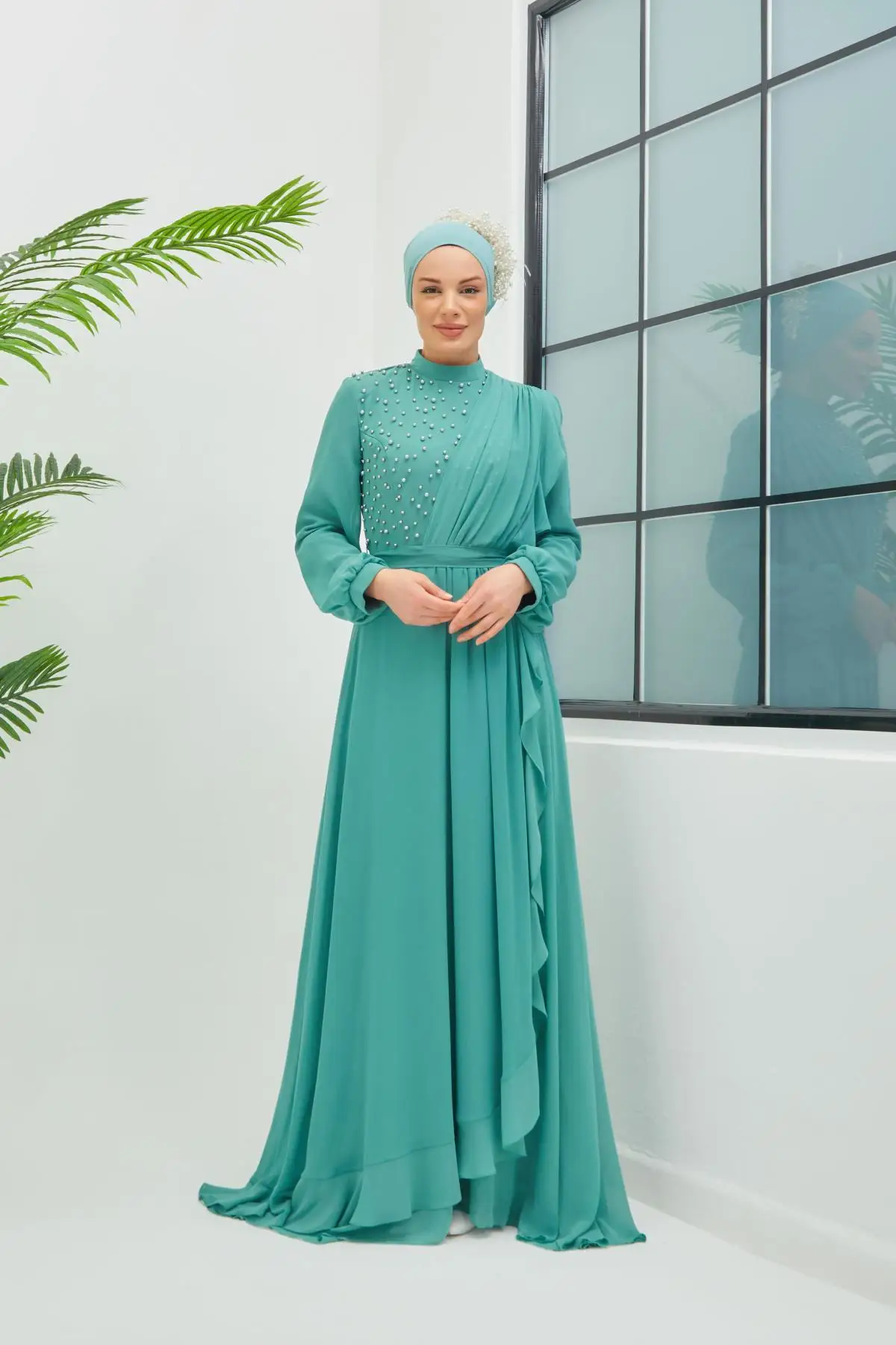 Muslim Fashion Islamic Clothing Evening Dress Women O-neck Long Sleeve Embroidery Print Long Dress