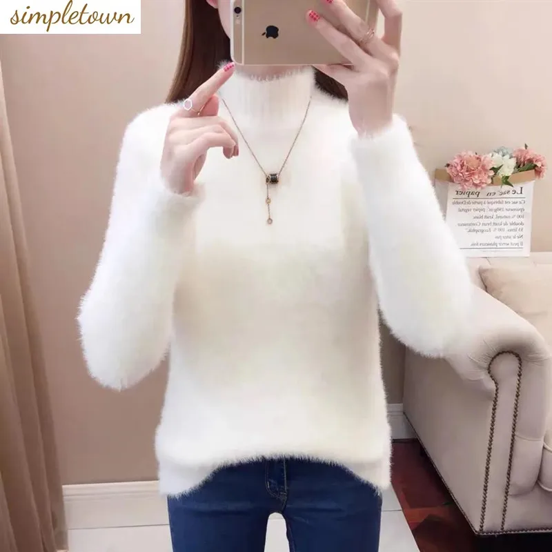 Plush Half High Collar Pullover Sweater 2023 Autumn/winter New Versatile Loose and Thick Knit Women\'s Sweater