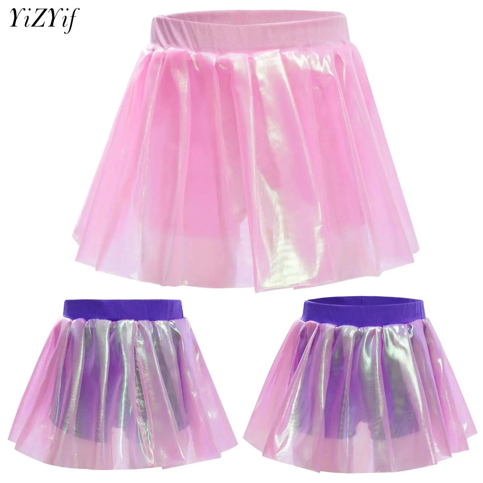 

Kids Girls Gloss Lustre Mesh Tutu Skirt with Built-in Shorts for Jazz Hip-hop Dance Party Performance Costume Dancing Clothes