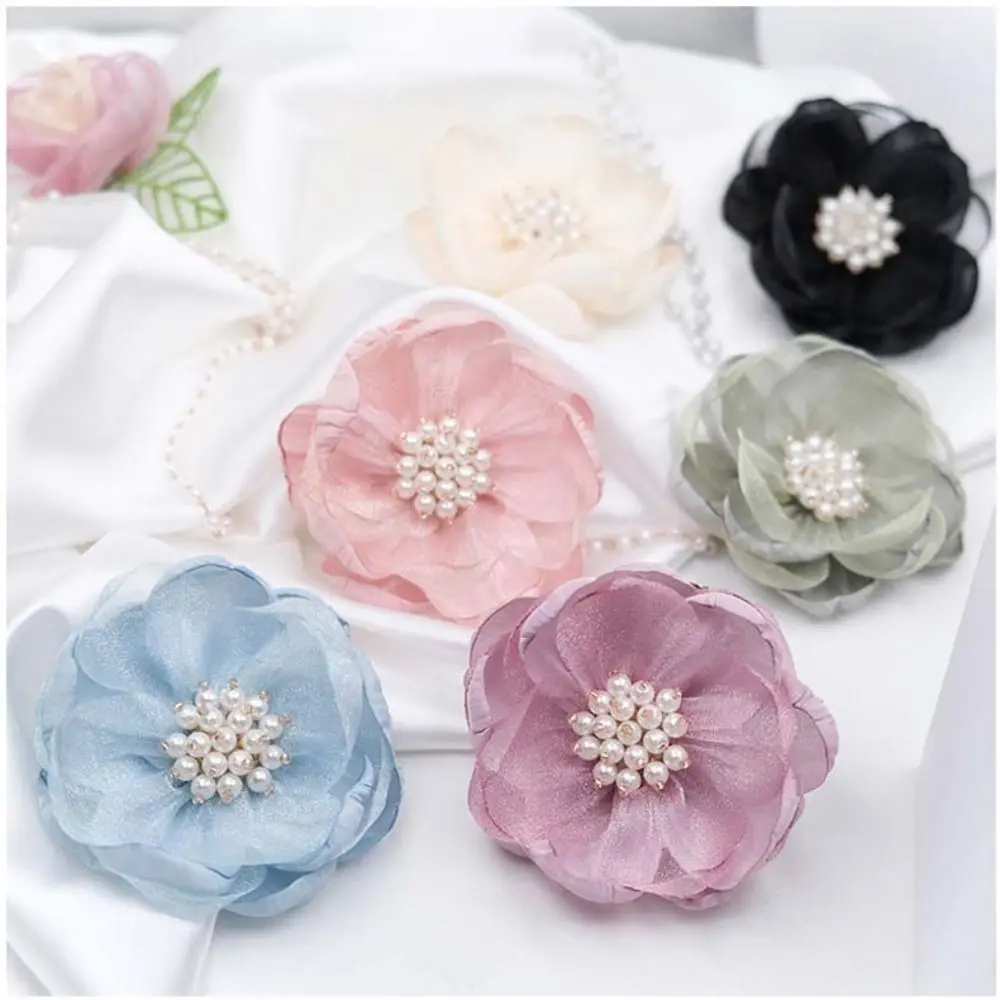 5Pcs Sewing Fabric 3D Chiffon Flower Beads Center Chiffon Artificial Flower Hairpin Burnt Edge DIY Sewing Applique